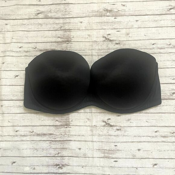 Cacique Intimates Strapless Bra Sz 40DD Black Satin Underwire Hook & Eye Padded - Picture 1 of 7